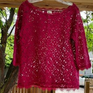 Anthropologie Weston Wear Fuschia Dark Berry Lace Detailed Top Blouse medium